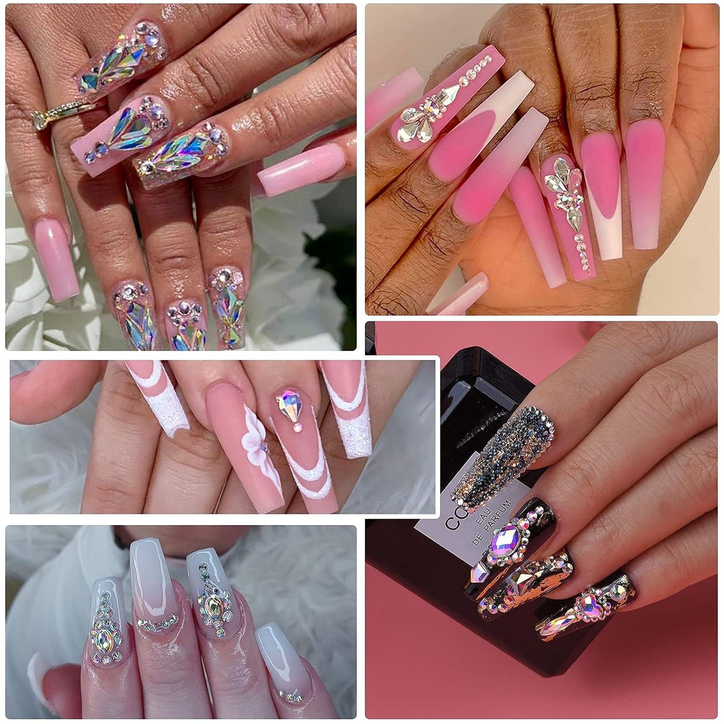 HUETFAT 2400 Pieces Flat Back Gems Round Crystal AB Rhinestones 6 Sizes (1.9-4.5 mm) with Storage Organizer Box Wax Pencil Tweezers for Nail Art Clothes Shoes Bags Crafts DIY (Crystal AB)