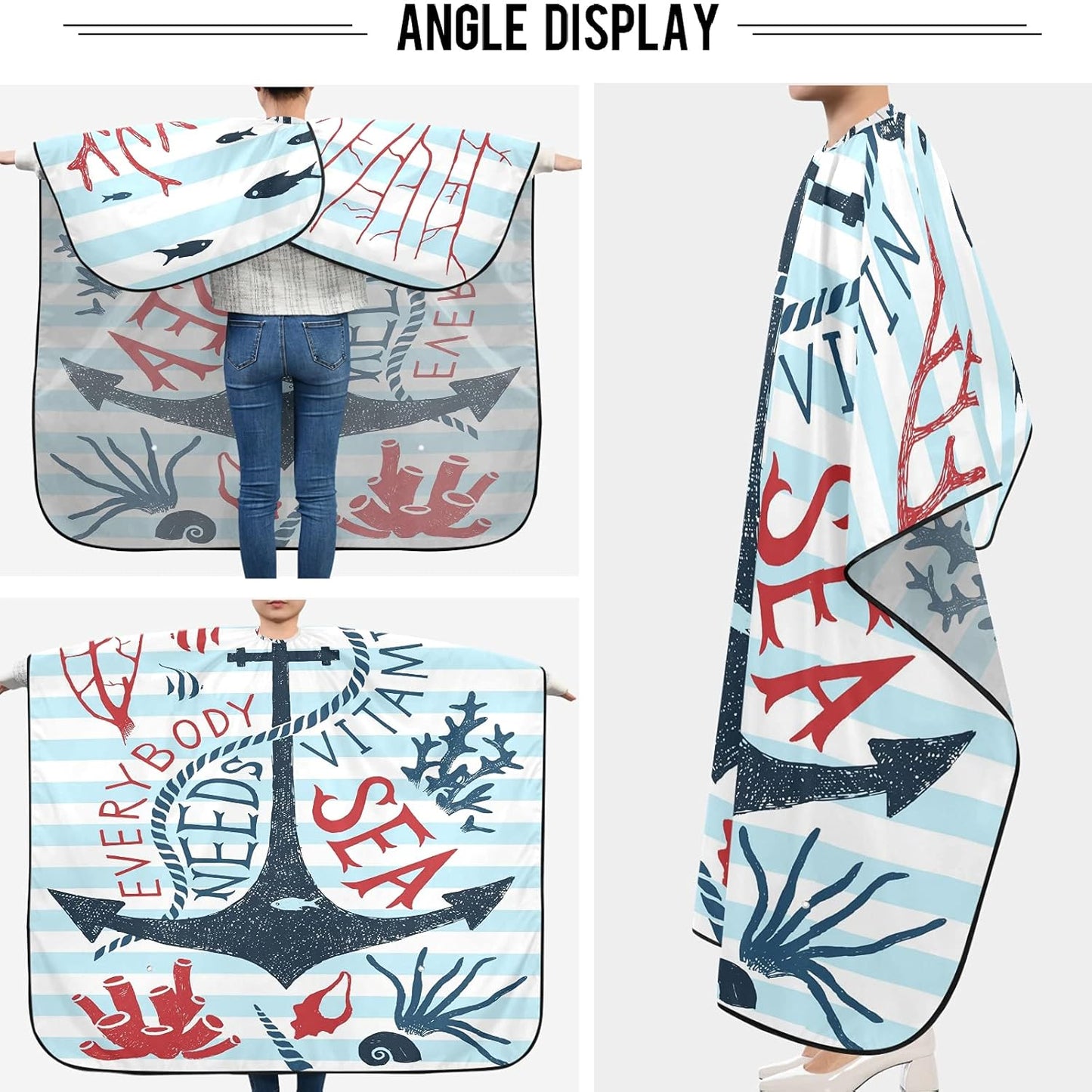 visesunny Barber Cape Anchor Blue Stripe Polyester Hair Cutting Salon Cape Apron Anti-Static Haircut Water-Resistant Shaving Cloth Beard Shaving Bib Hairdressing Cape