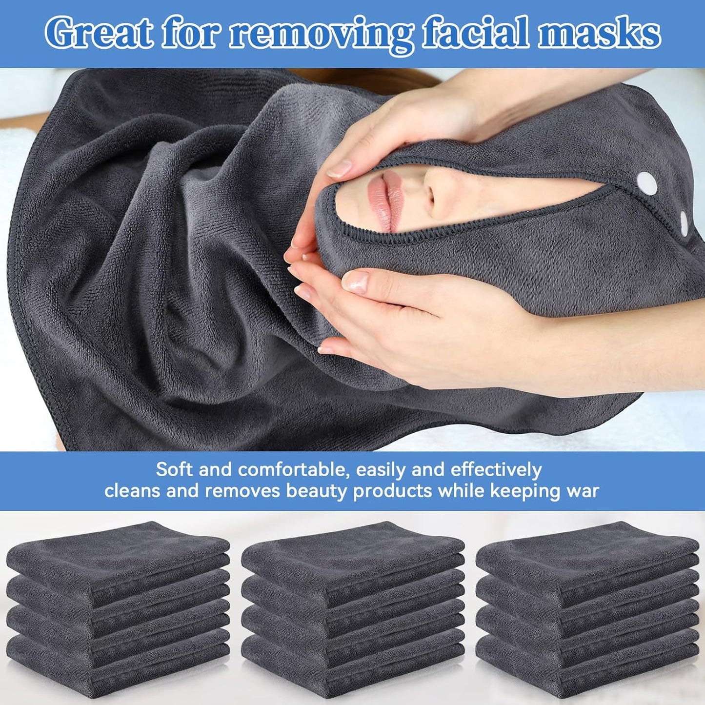 VitalCozy 12 Pieces Facial Towels Split Design Soft Esthetician Towels Removing Spa Microfiber Face Cloth for Home Salon Facial Steam Massage and Cleansing(Dark Gray)