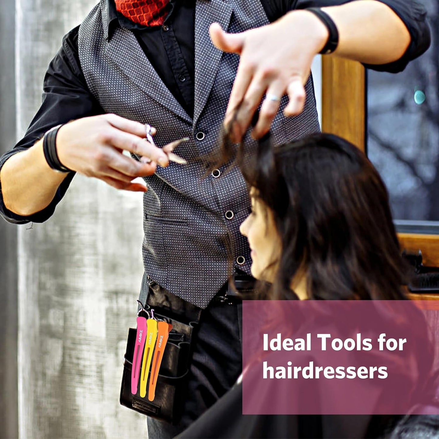 AIMIKE 12pcs Hair Clips Set - No Crease Duck Billed Clips with Silicone Band for Styling, Cutting, and Sectioning Salon Hair