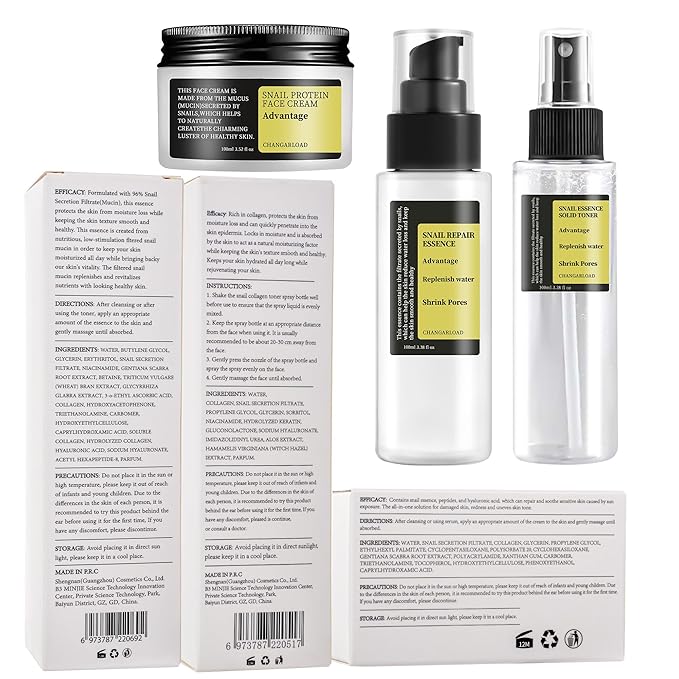 Advanced Snail 96% Mucin Power Essence Set – Korean Skincare Set for Women, Includes Snail Mucin Serum,Hydrating Toner & Face Cream, Moisturizing & Skin Renewal, 3PCS Travel Size Toiletries