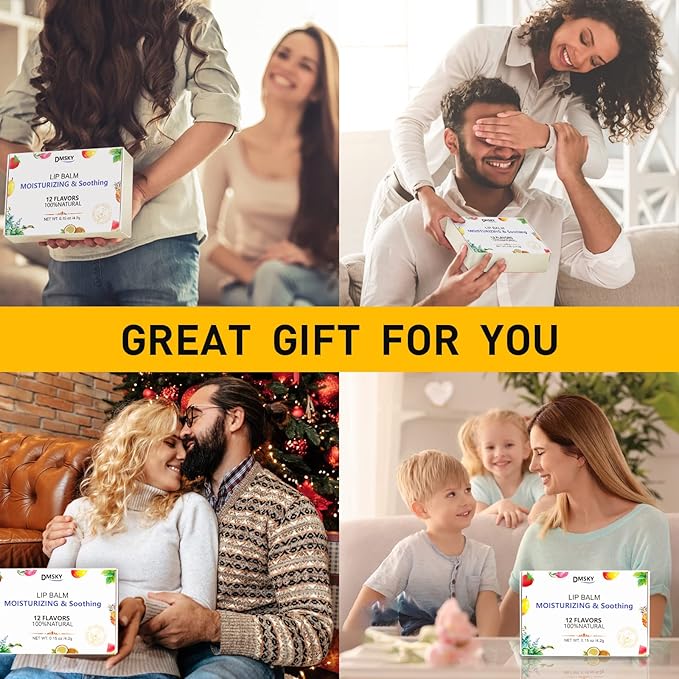 DMSKY 120 Pack Lip Balm, Natural Lip Balm Bulk with Vitamin E and Coconut Oil, Moisturizing Lip Balms for Chapped Lips-12 Flavors