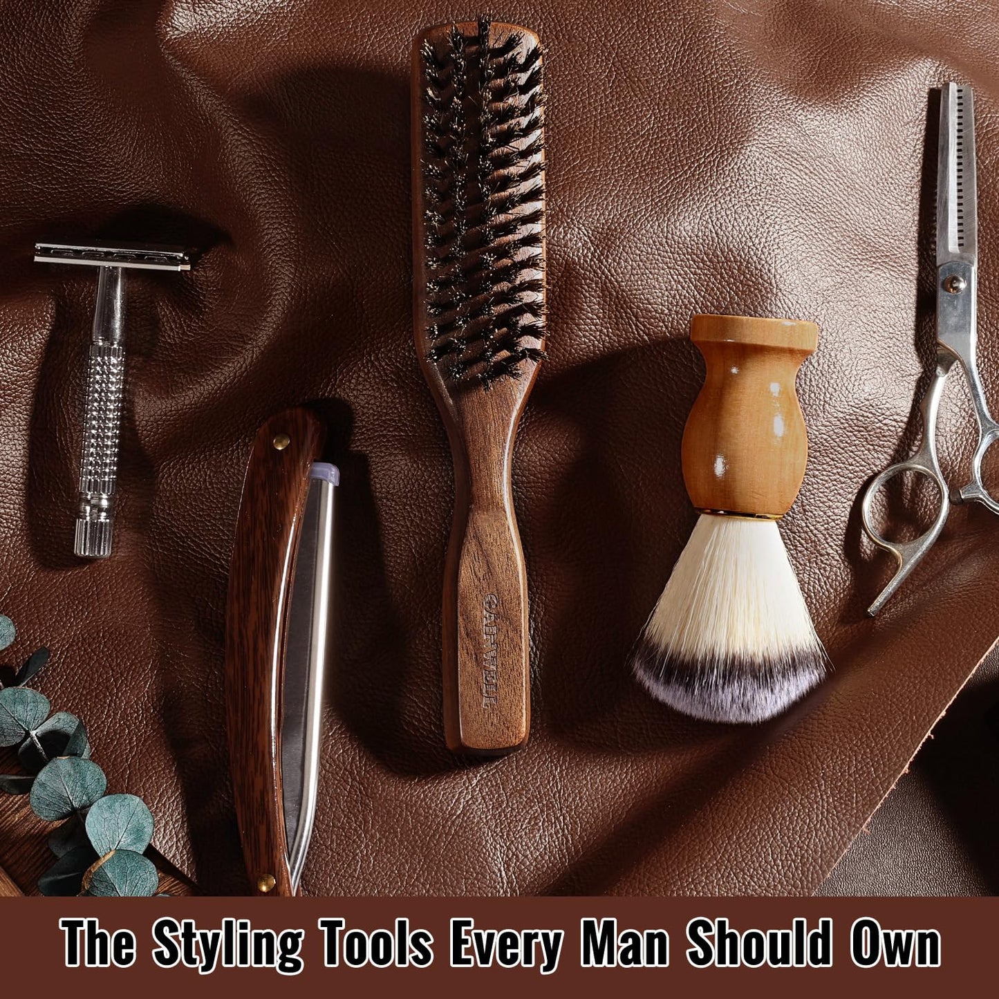 Mens Wild Boar Bristle Hair Brush for Men - Slick Back Hair Brush - Stiff Bristles for Thick Hair, Natural Black Walnut Wooden Handle Hairbrush, Beard Mustache Brush Comb by GAINWELL