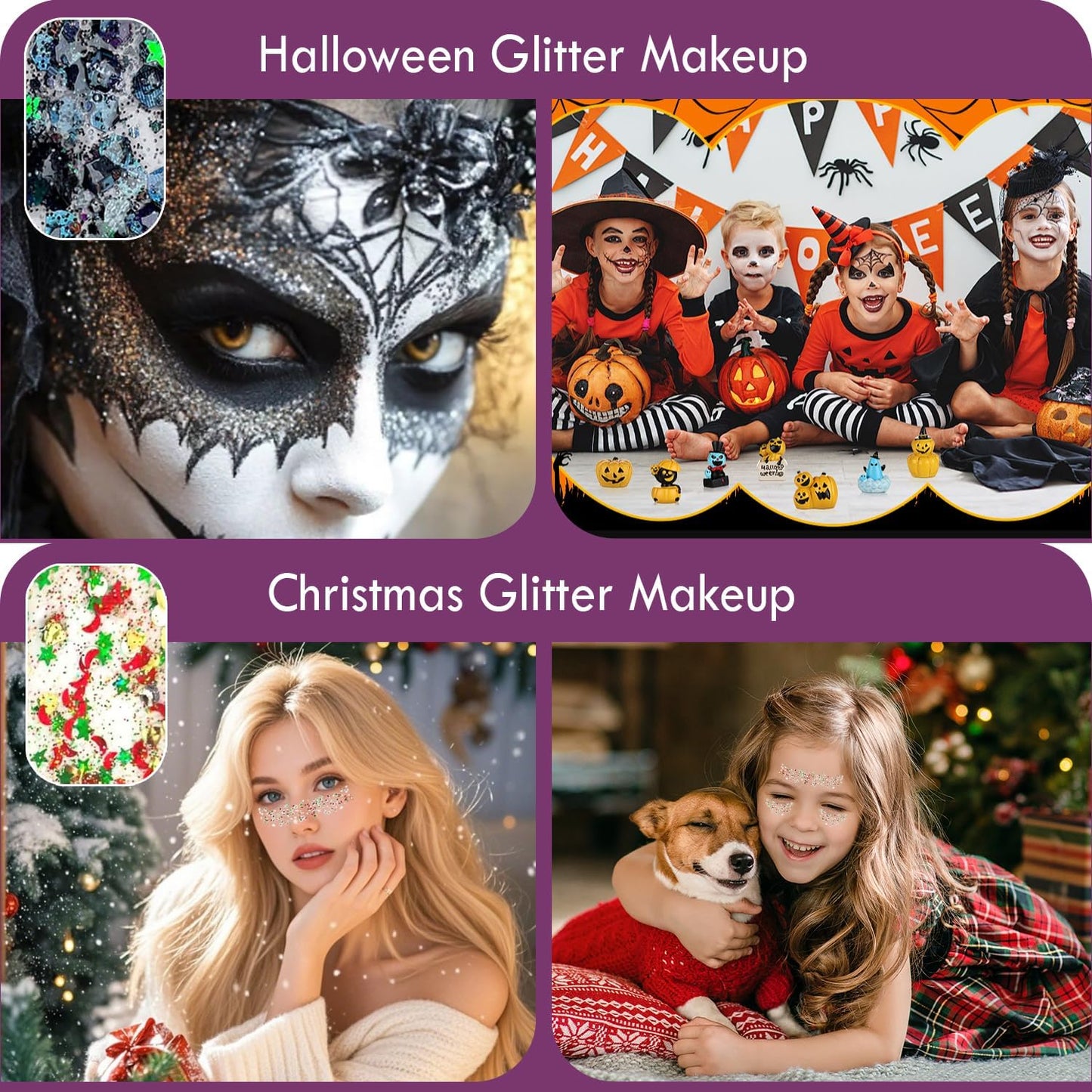 JASSINS 2PCS Body Glitter, 100ml Halloween Face Glitter for Women Girls Kids, Glitter Gel Makeup Tween Gifts, Singer Concerts Festival Rave Accessories, Chunky Mermaid Sequins Glitter (Black+White)