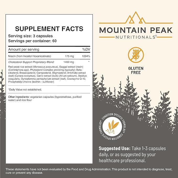 Mountain Peak Nutritionals Cholesterol Support - Helps Support Healthy Cholesterol Levels - Artichoke Extract - Hypoallergenic Dietary Supplement (90 Vegetarian Capsules)