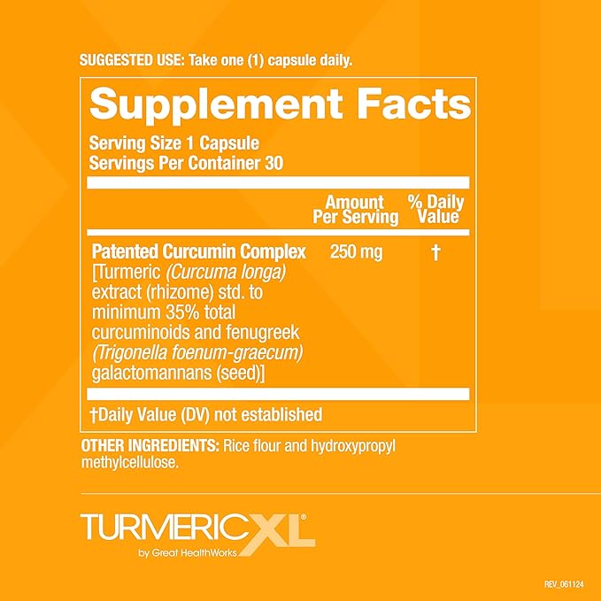 TurmericXL Natural Joint Support & Healthy Inflammatory Response Supplement - 250mg Turmeric Extract Delivers 45x More Curcumin - High Absorption, Gluten-Free – 30 Veggie Capsules