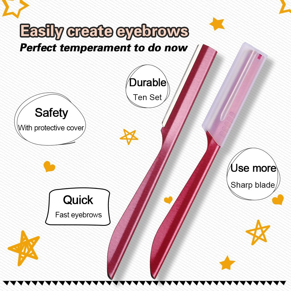 Eyebrow Razor, Eyebrow Razor Shaper for Men and Women, Grooming Shavers (red-10pcs)