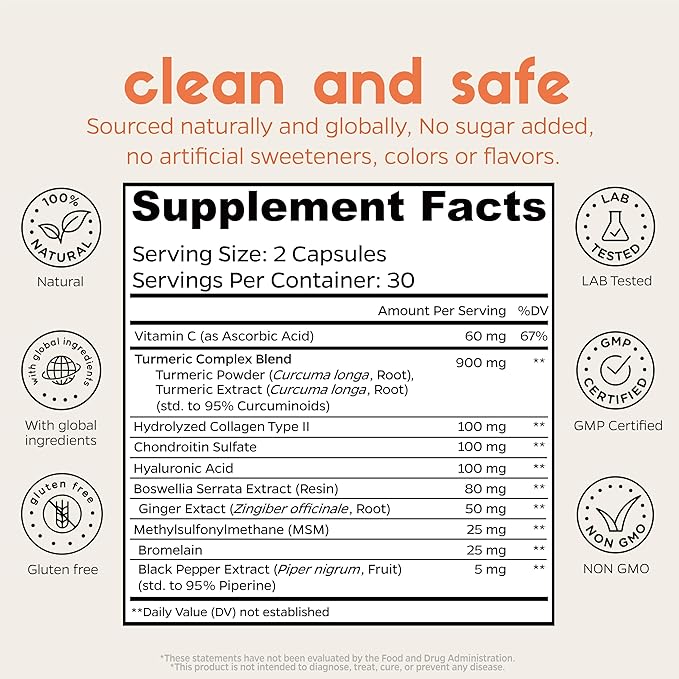 Chondroitin Boswellia MSM Turmeric Hydrolyzed Collagen (60Ct/30Day)