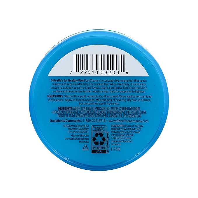 O'Keeffe's for Healthy Feet Foot Cream - 3.2 oz Jar (2 Pack) - Guaranteed Relief for Extremely Cracked, Dry Feet, Repairing Skincare, Instantly Boosts and Retains Moisture Levels