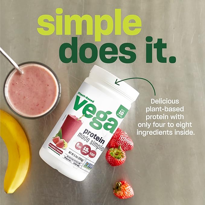 Vega Protein Made Simple Protein Powder, Vanilla - Stevia Free, Vegan, Plant Based, Healthy, Gluten Free, Pea Protein for Women and Men, 2.2 lbs (Packaging May Vary)