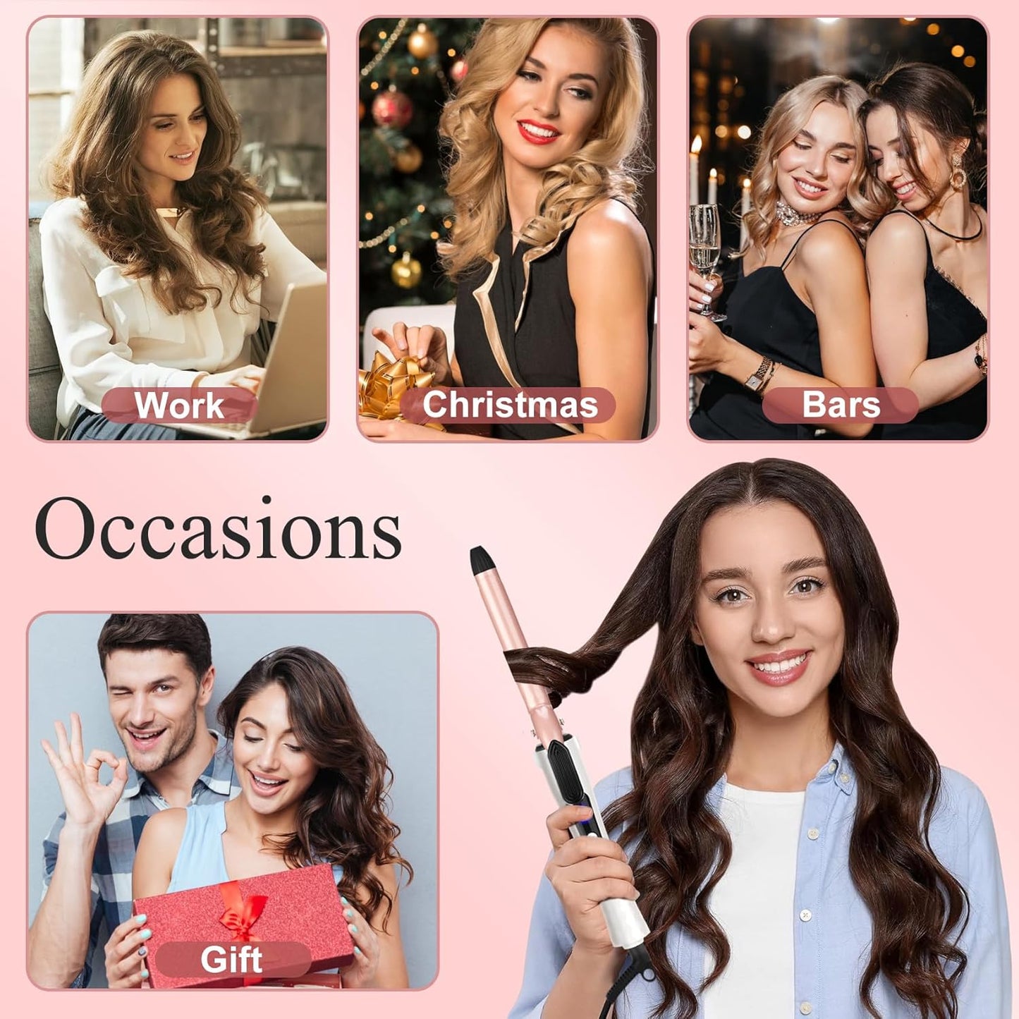 Curling Wand 19mm Professional Ceramic Hair Curling iron with clip for Short to Long Hair Styler Curler, Digital display, Hair Curler Wand with Glove, Dual Voltage