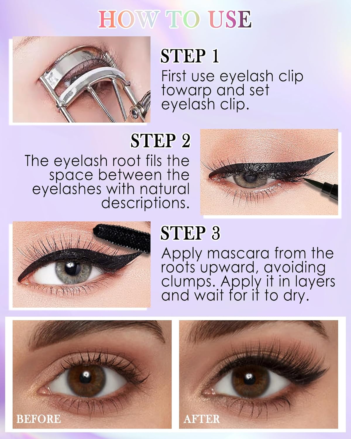 Purple Mascara Liquid Eyeliner Set, Update Longlasting Waterproof Color Eye Liner Pen, 5D Silk Fiber Colored Mascara Volume and Length, Halloween Party Stage Use Eye Makeup Gift Kit for Women Girl-05