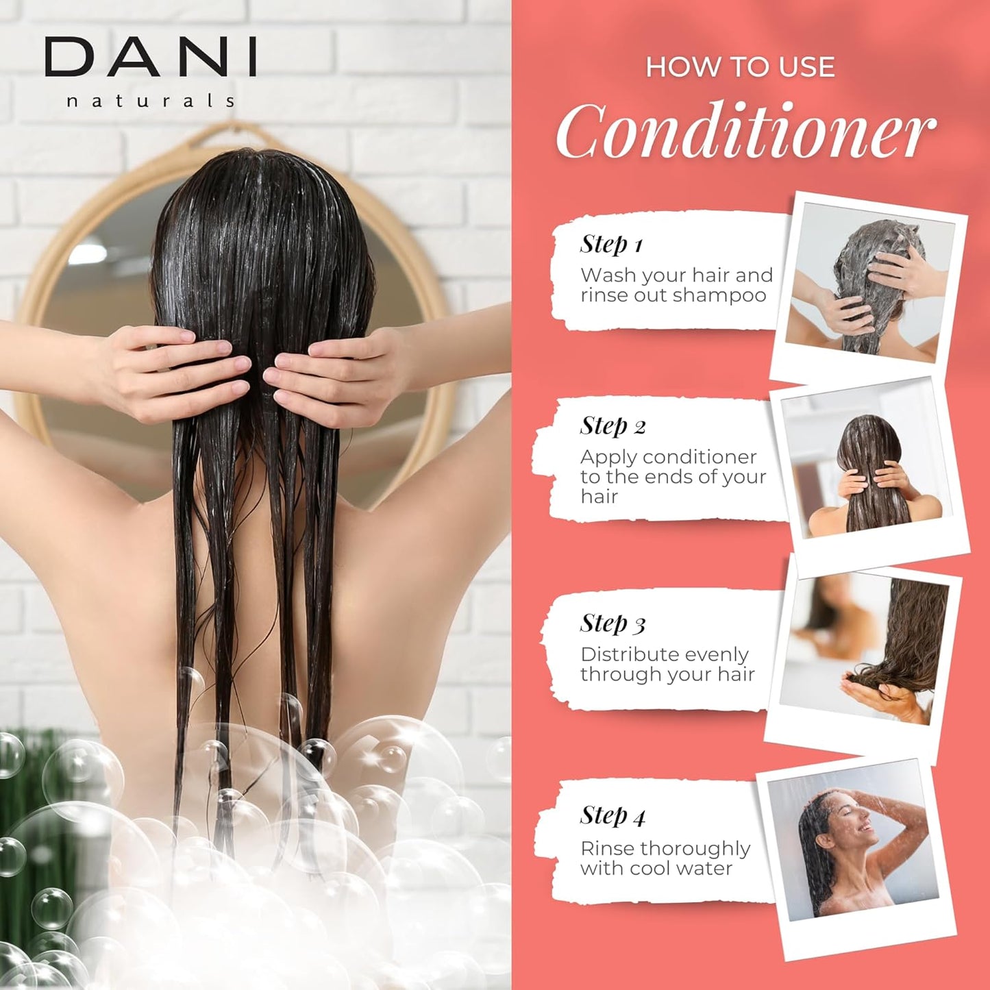 DANI Naturals Conditioner – Coconut Hibiscus, Strengthening & Hydrating for Dry or Damaged Hair, Lightweight & Nourishing, Vegan & Color-Safe, 12 oz