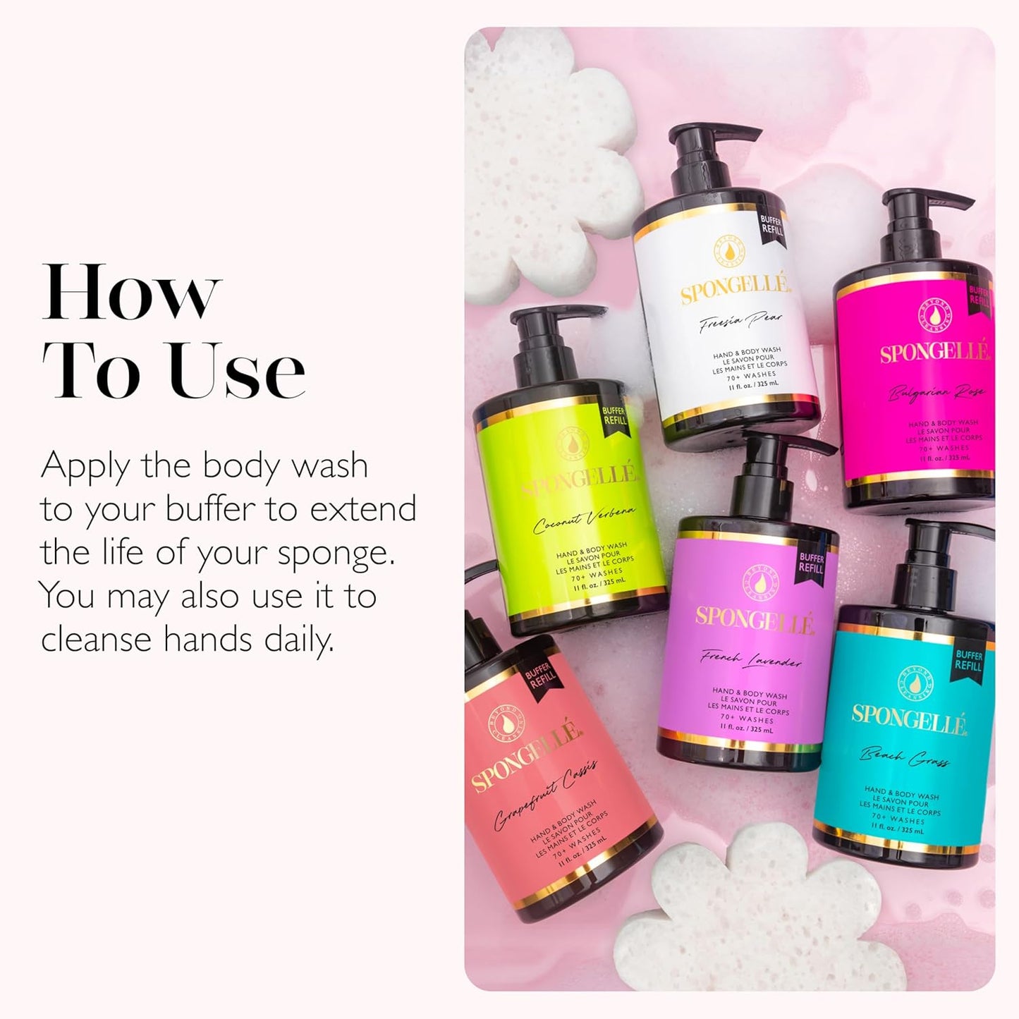 Spongelle Grapefruit Cassis Refill Hand & Body Wash | Nourishing Luxury Soap | Zesty Grapefruit, Cassis & Vanilla | 11 fl. oz.