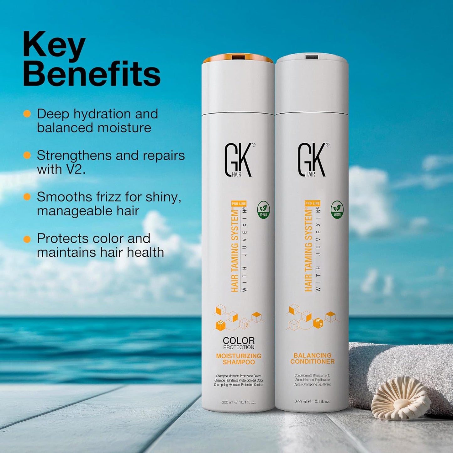 GK HAIR Vegan shampoo & Conditioner set - Organic Shampoo & Conditioner Set For Medium Hair -Made with Keratin, Aloe vera and Jojoba Seed oil- Paraben & Phthalate Free (10 Fl Oz)