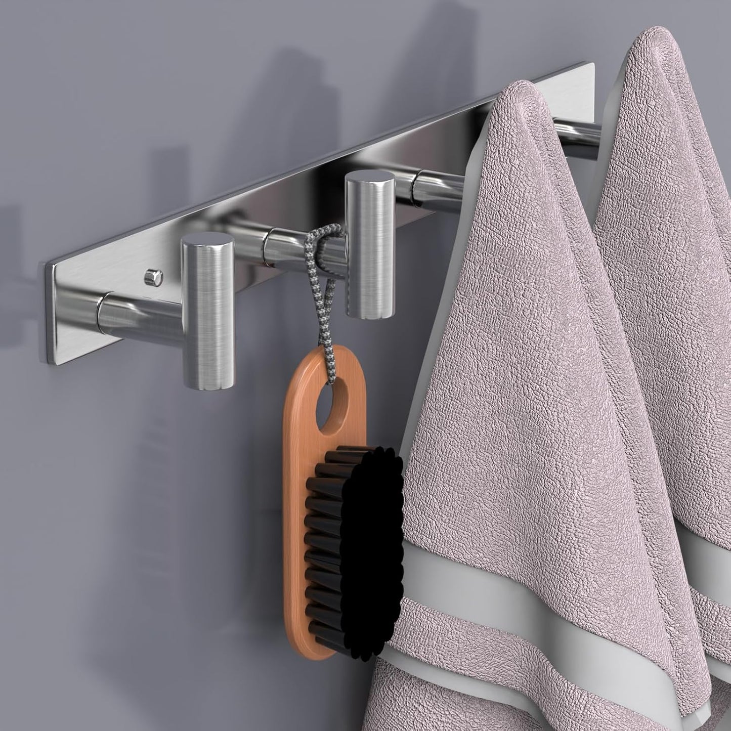 HUFEEOH 2 Pack Coat Rack Wall Mount, Stainless Steel T Shaped 4 Hooks Coat Hooks for Bathroom, Heavy Duty Wall Hooks Towel Hooks for Hanging, Silver Towel Rack Purse Hanger for Mudroom Entryway