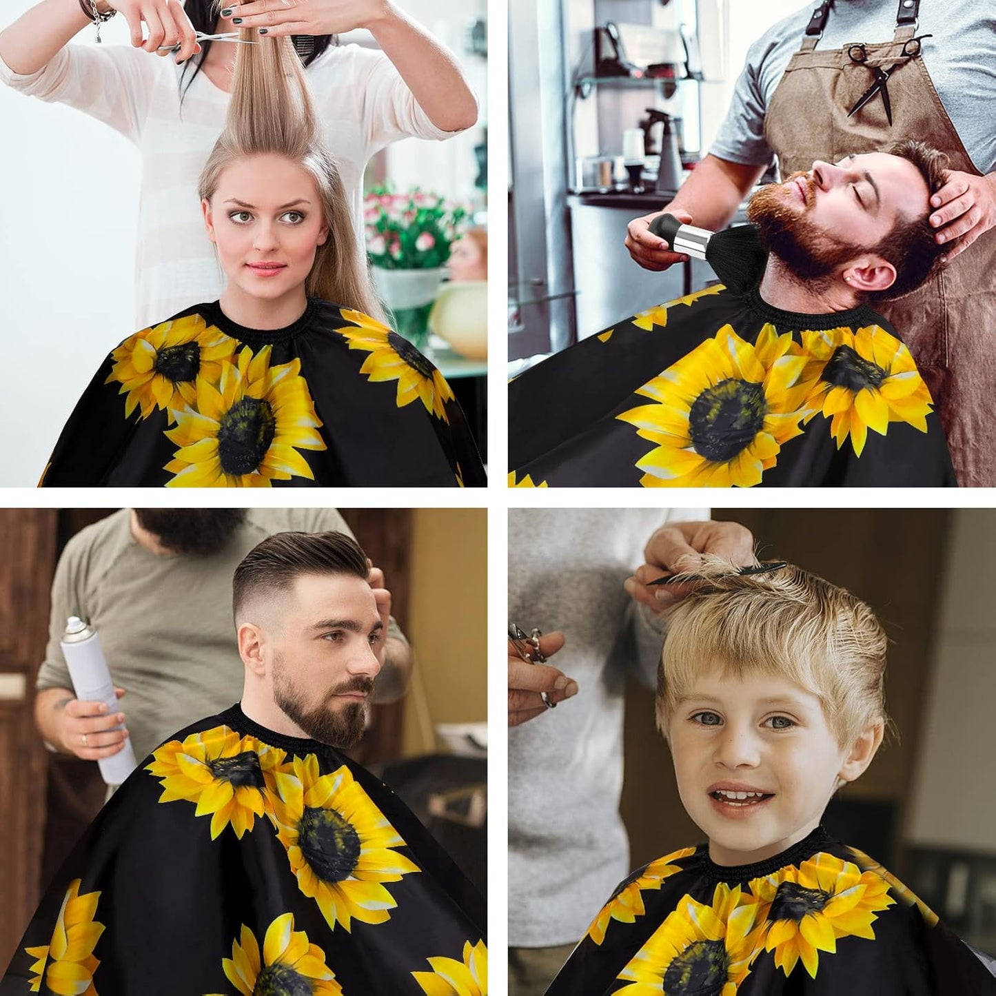 FEBSNOW Barber Cape Waterproof Professional Hair Cutting Cape Neck Duster Brush for Haircut Black Sunflower Salon Beard Hairdressing Kits 46.8 × 56 Inches