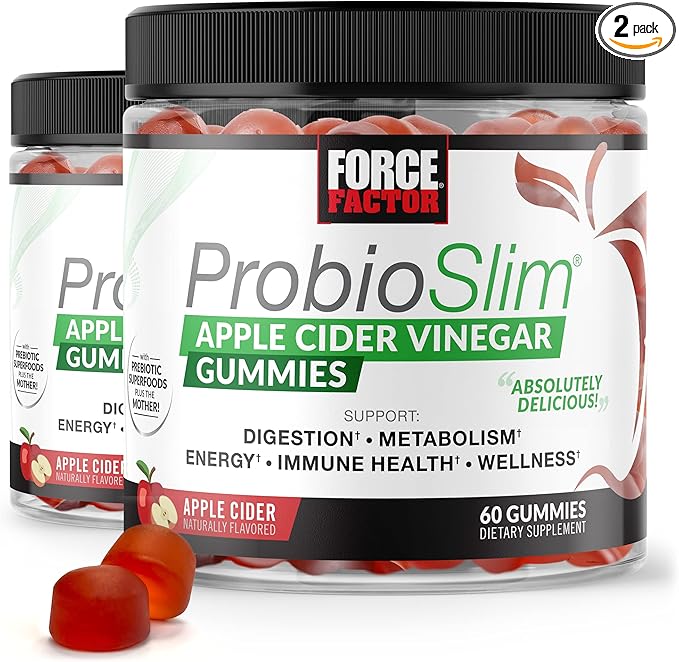 FORCE FACTOR ProbioSlim Apple Cider Vinegar Gummies, 2-Pack, with Organic Apple Cider Vinegar and LactoSpore Probiotics and Prebiotics to Support Digestion, Metabolism, and Immune Health, 120 Gummies