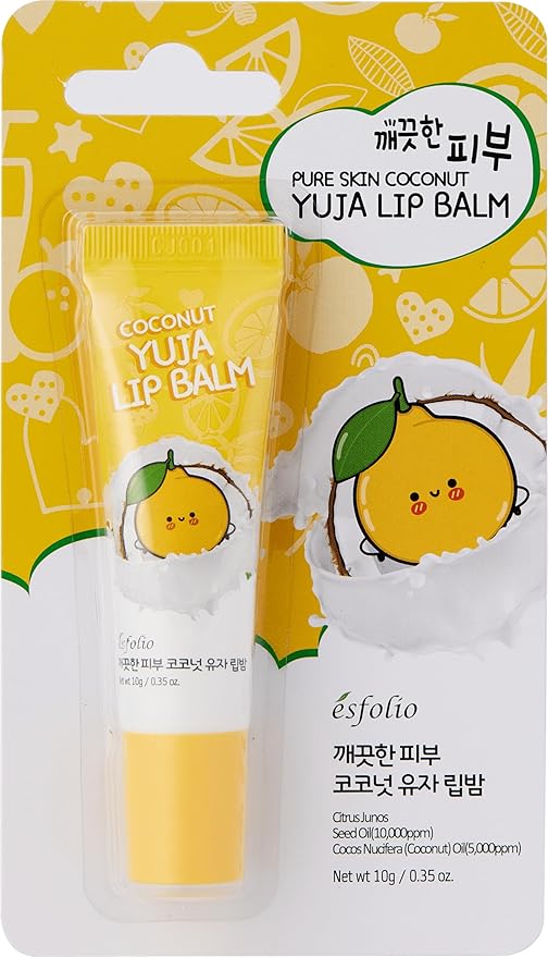 Esfolio Pure Skin Coconut Yuja Lip Balm – Hydrating & Nourishing Lip Care with Coconut Oil & Yuja Seed Oil – Moisturizes & Softens Dry Lips