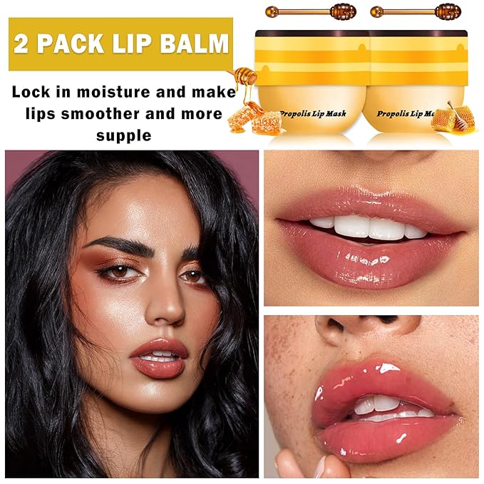 NVLEPTAP 2PCS Bee Lip Balm Honey Pot Honey Lip Balm Moisturizing Honey Lip Mask Lip Care Products Lip Balm with Wand