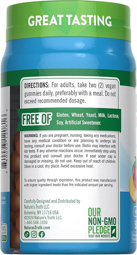 Nature's Truth Biotin Gummies | 10000mcg | 50 Count | Vegan, Non-GMO & Gluten Free Supplement | Peach Flavor