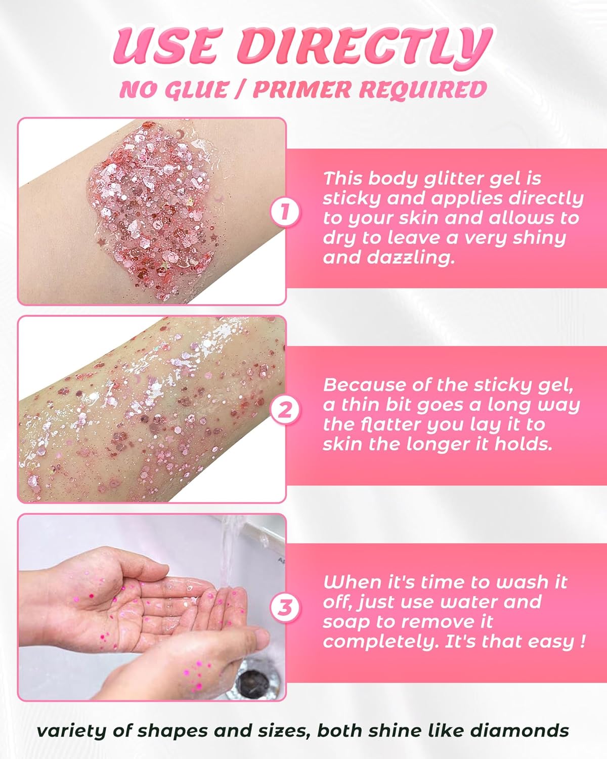 6PCS Pink Face Body Glitter Gel,Mermaid Holographic Sequins Chunky Glitter Paint for Party Singer Concerts Music Festival Rave Accessories for Girls Women Face Body Hair Sparkling Makeup