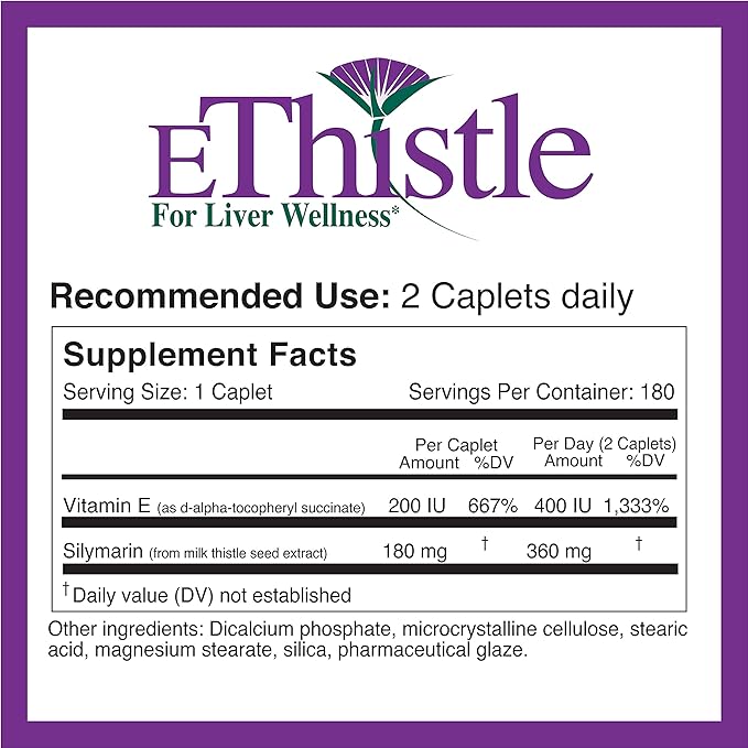 Liver Wellness Dietary Supplement, Milk Thistle 180 Count 2)