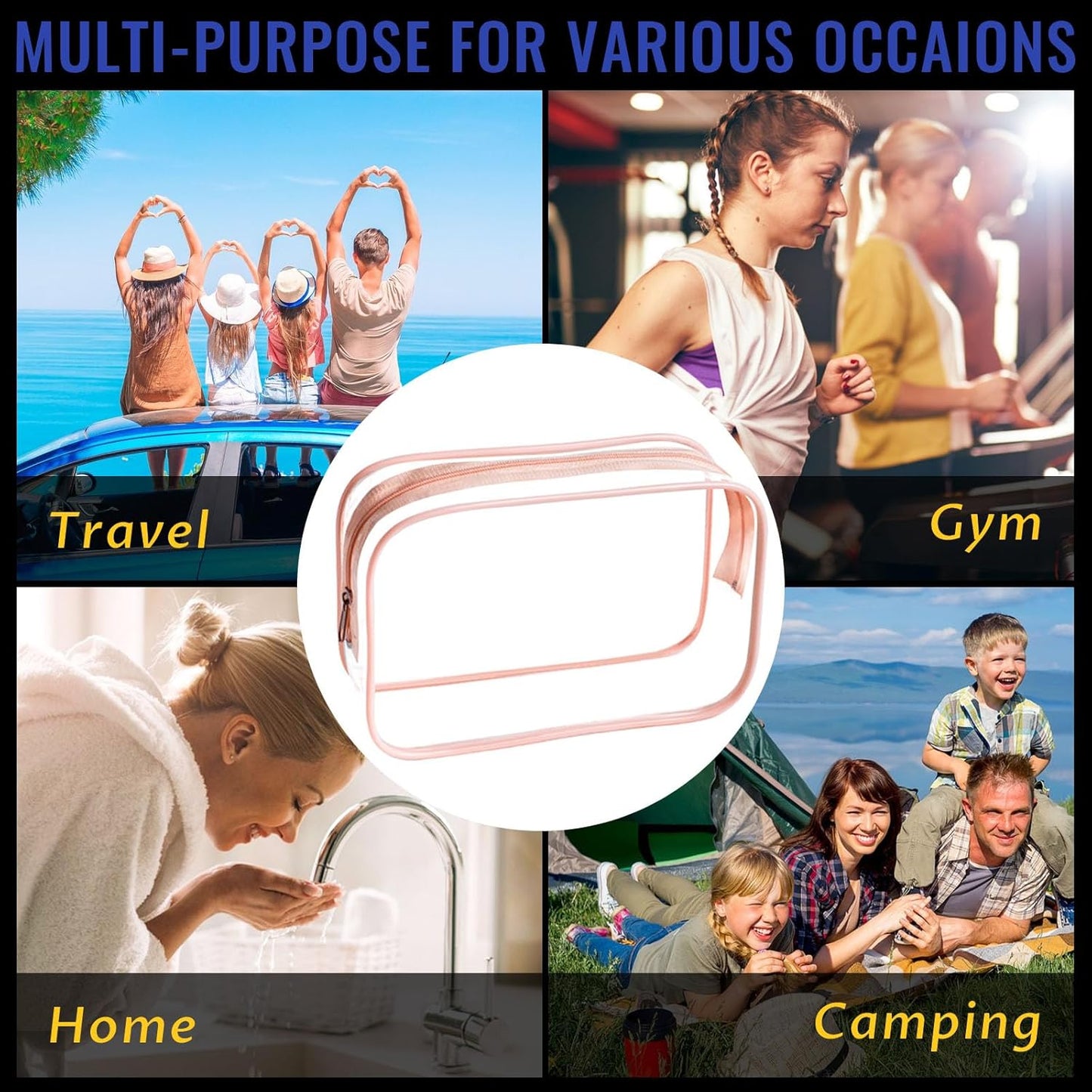 16 Pieces Clear Makeup Bags Bulk, TSA Approved Toiletry Bag for Travel, PVC Waterproof Travel Pouches Clear Pouch with Zipper for Men and Women Carry-on Travel Essentials Cosmetic Bags (Peach Pink-M)