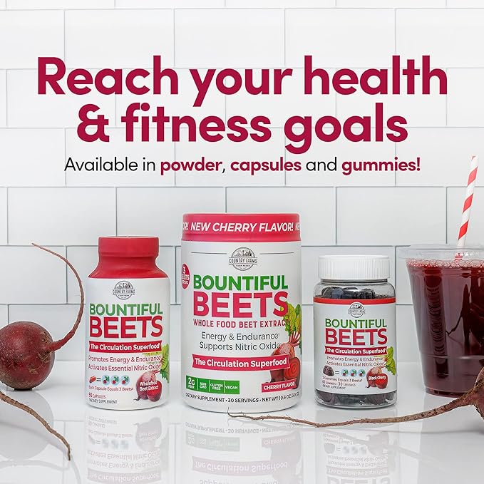 COUNTRY FARMS Bountiful Beets, Wholefood Beet Extract Superfood, Helps Support Healthy Circulation and Promote Energy, Nitric Oxide Boost, Cherry Flavor, 30 Servings