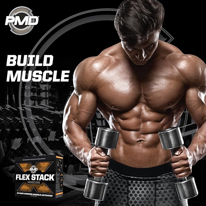 PMD Sports Flex Stack Hardcore 24-Hour Healthy Stack for Increased Muscle Mass, Strength, Reduce Soreness, Libido and Restful Sleep - Methyl Andro Hardcore 90 Capsules, Z-Test 90 Capsules