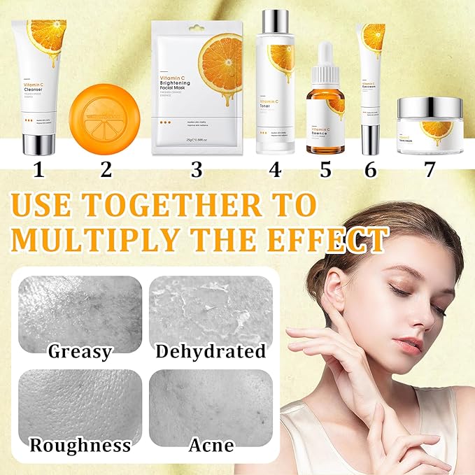 9 Pcs Skin Care Set with Facial Cleanser,Toner,Face Serum,Face Cream,Eye Cream,Solid Body Soap,Hydrating Face Sheet Masks Skin Care Kit for Women and Men