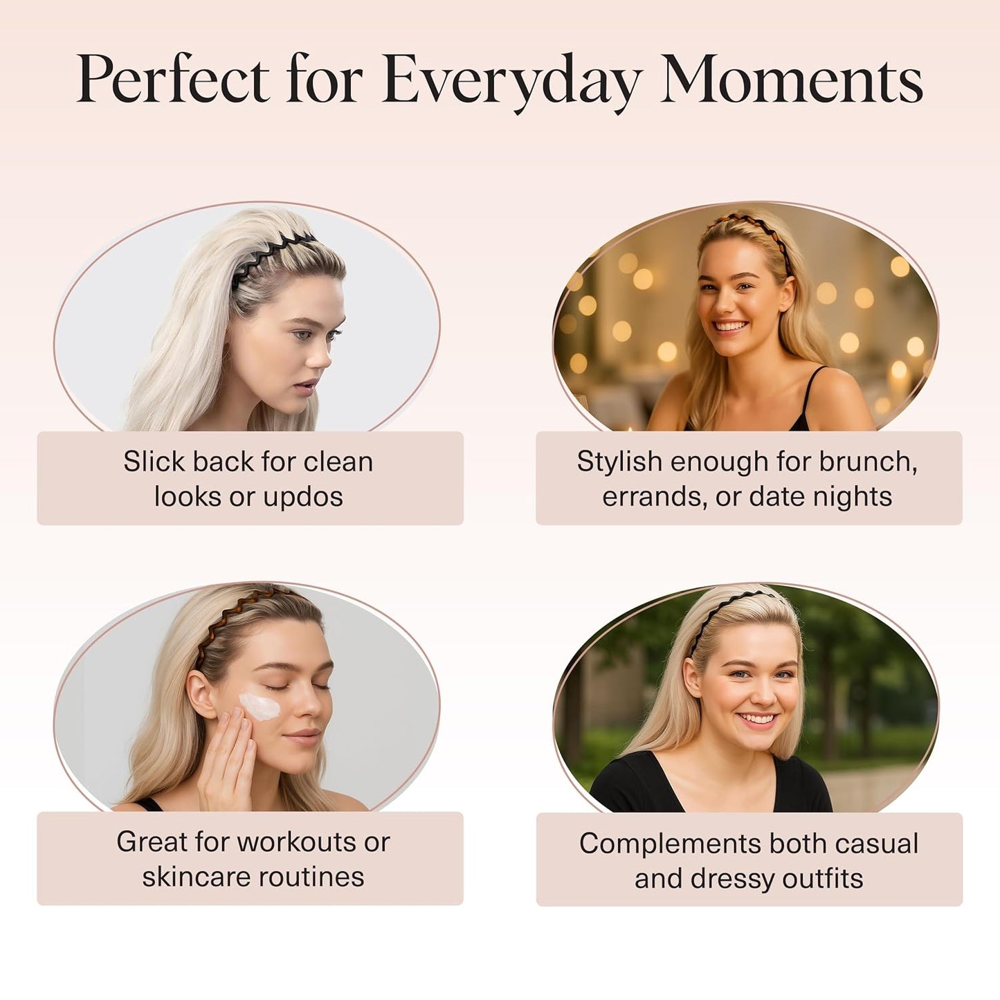 Kitsch Zig Zag Headbands for Women Non Slip – Fashion Accessories for Slicked Back Styles - Comfortable Comb Headband with Teeth | Ideal Gifts for Women - Tortoise & Black Headband - 2 pcs