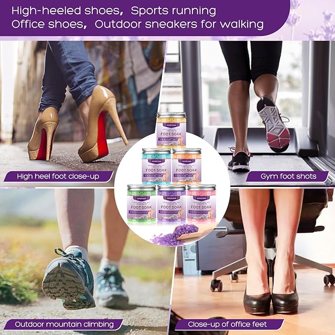 Foot Soak 6 Himalayan Foot Bath Salt Set Orange Lavender Aloe Ocean Blue Himalayan Pink Salt Rose Feet Soak kit with Epsom Salt,Soothe Joint Soreness, Tired Feet, Softens Calluses