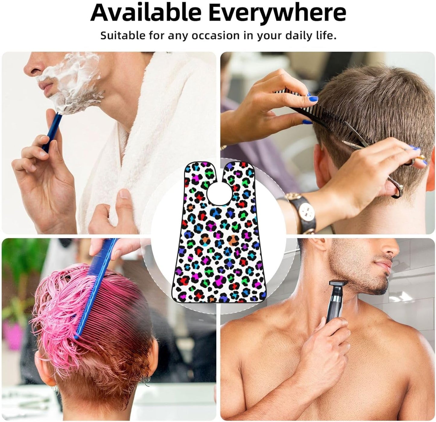 Beard Hair Catcher for Men, Waterproof Shaving Bib Apron Non-Stick, Trimming Tool for Dad Husband, Wild Animal Colorful Cheetah Leopard Shave Bib