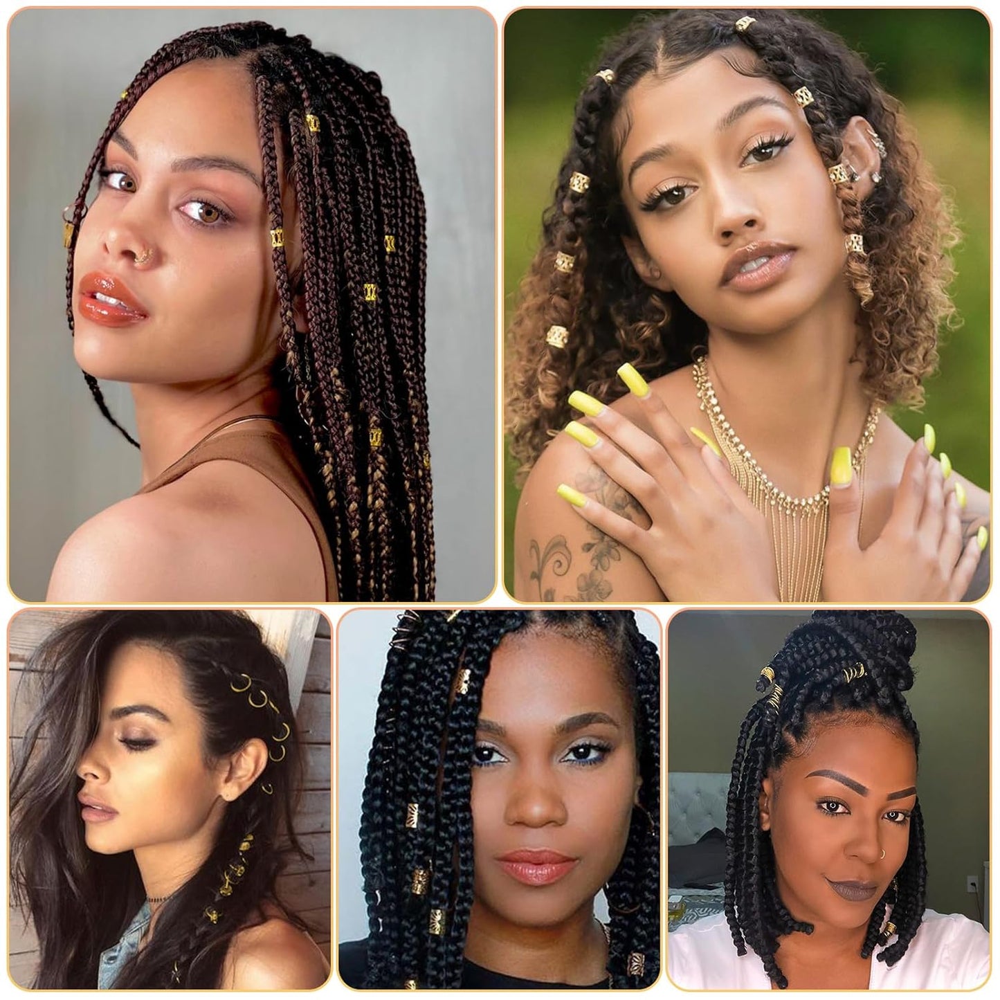 280 Pcs Hair Jewelry for Women, Hair Charms Cuffs Beads for Braids Loc Jewelry for Dreadlocks, Adjustable Gold Braids Coils Rings Decoration for Dreadlock Accessories