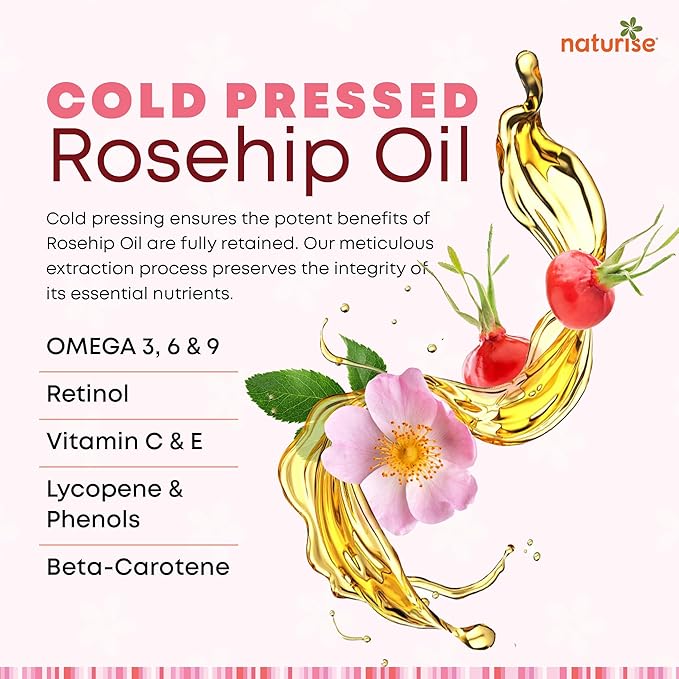 Organic Rosehip Seed Oil for Face, 100% Pure, Natural Cold Pressed Rose Hip Oil for Skin, Hair, Nails and Body Care (4 FL. OZ.)