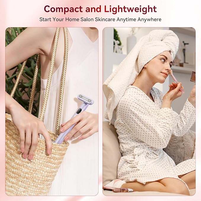 9 in 1 Red-Light-Therapy-Wand-for-Face, Portable Face Massager Tool, Microcurrent and Vibration True Beauty Glow Facial Massager Skincare Rejuvenation Tool for Women at Home, Purple