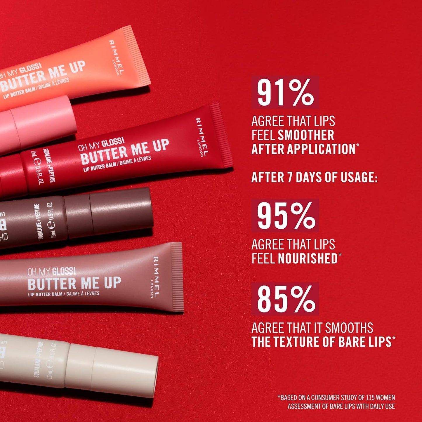 Rimmel London Oh My Gloss Butter Me Up Lip Butter Balm 001 Vanilla Frost, Hydrating Lip Balm, Tinted Lip Balm, Lip Care, Hydration, Nourishing, Squalene