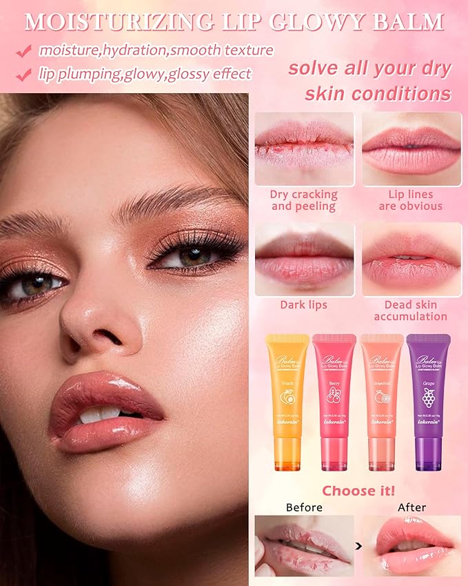 Lip Glowy Balm,Hydrating Nourishing Repair Sleeping Lip Mask,Shine Glossy Finish Lip Moisturizer,Smooth Cracked Chapped Dry Lip,Lip Care Therapy Treatment,Women's Day Makeup Gift for Women-4#Grape