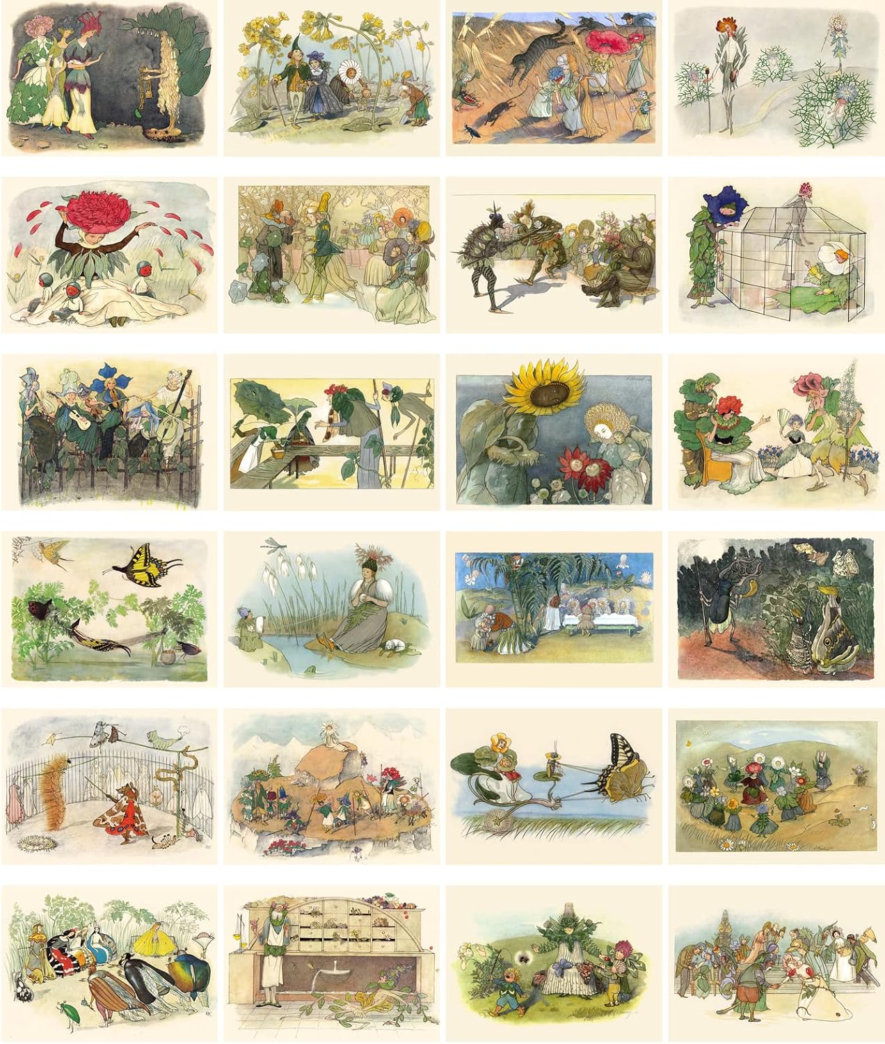PIXILUV Vintage Postcards (24 pcs 4"x6" ea) Paintings of Flower Fairy Inspired People in the Garden Vintage Postcards Retro Greeting Card Book Illustration Reprint