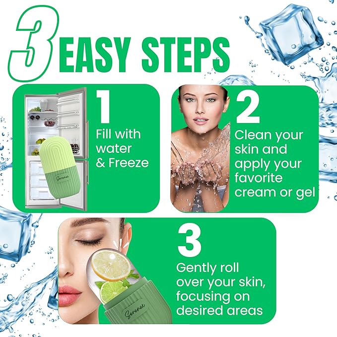 Ice Cube Roller for Face, Eyes & Neck โ Silicone Ice Face Roller for Puffiness, Redness, Migraines & Eye Bags โ Skin Tightening, Rejuvenation & Cryotherapy Massage Tool for Beauty & Skincare