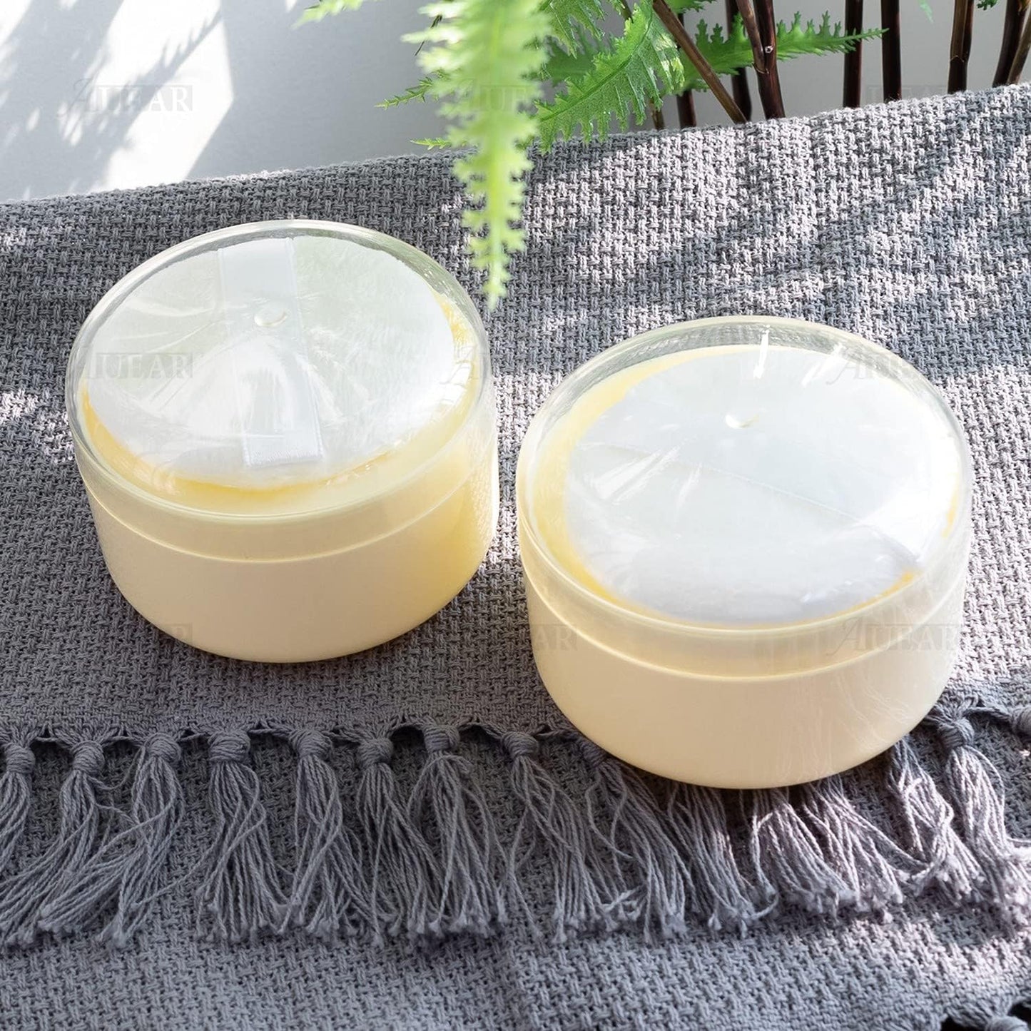 AUEAR, 2 Pcs After-Bath Empty Body Powder Container Puff Box with Powder Puff Sifter for Home and Travel (Yellow, 3.43" x 2.36")