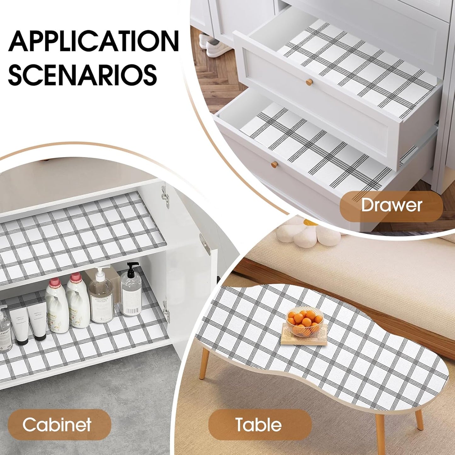 Beautysaid Shelf and Drawer Liner for Kitchen Cabinet, Non Adhesive Non Slip Shelf Paper Waterproof Washable Thickened for Dresser Pantry Shelve Bathroom Protector Liner(Plaid,12 in x 20FT)