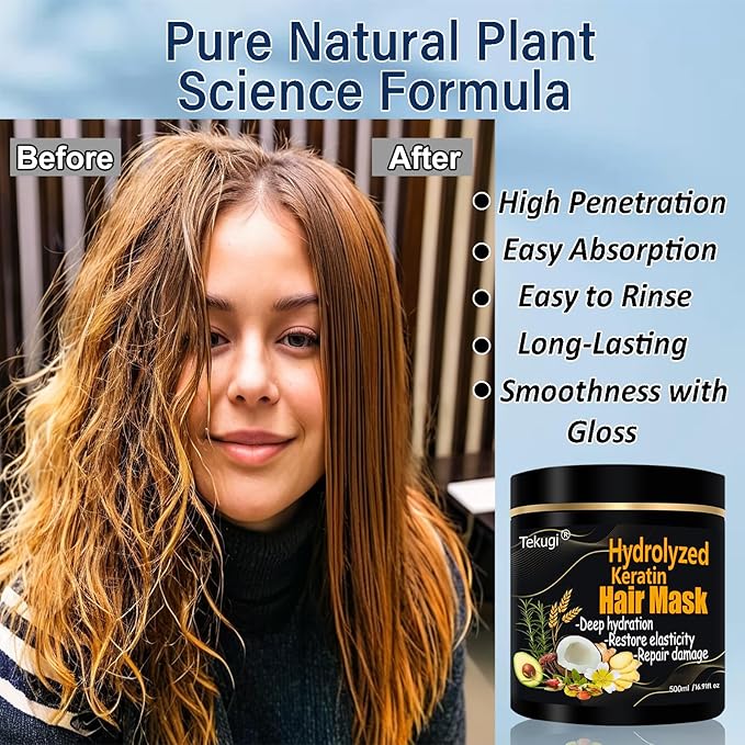 Hydrolyzed Keratin Hair Mask | Pure Plant Keratin Treatment at Home | Deep Moisture Repair Deep Conditioning for Dry, Damaged, Curly, Oily, Frizzy Hair Protein Mask