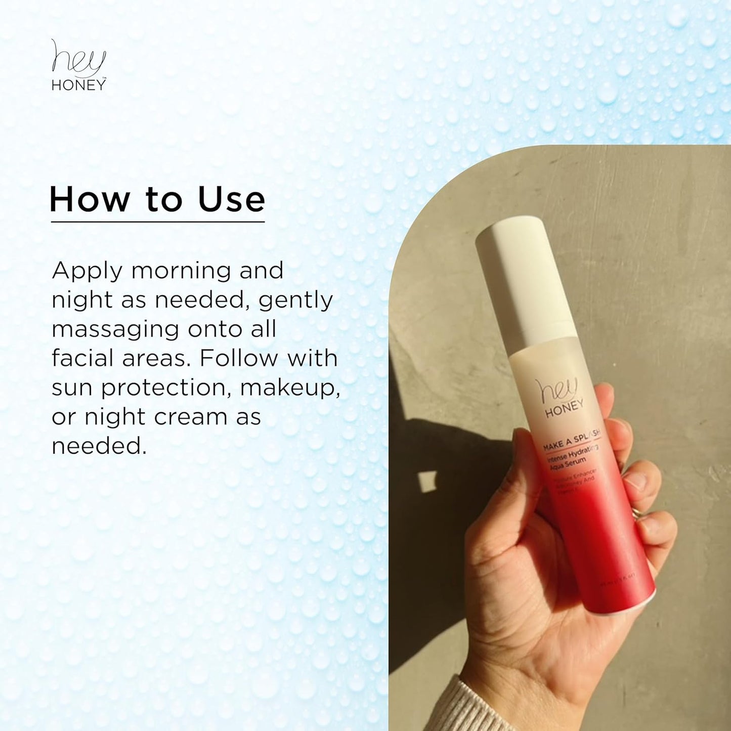 Hey Honey Skincare Make A Splash | Intense Hydrating Niacinamide Aqua Face Serum | Intense Hydration with Anti-aging Benefits | 1.5 Oz