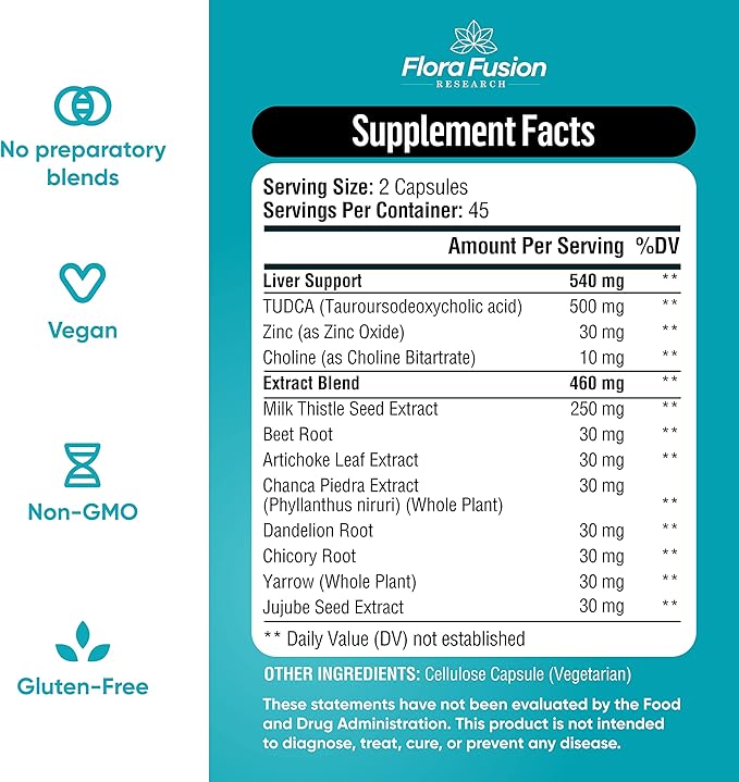 Dr. Miller's Tudca Bile Salt Liver 1000mg-Enhanced w/8 w/8 Herbal Daily,45 Days)