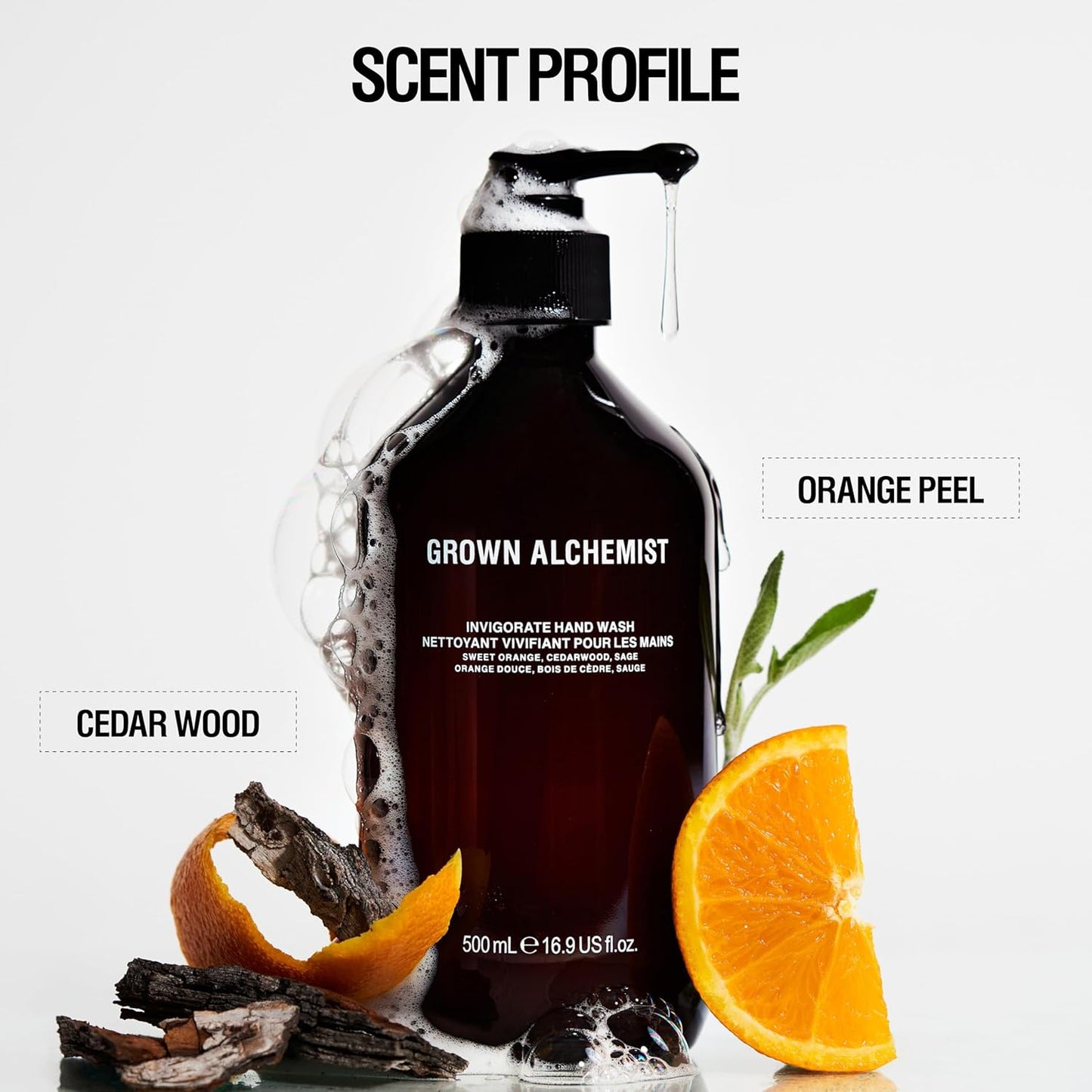 Grown Alchemist Invigorate Hand Wash Refill Pouch, Sweet Orange, Cedarwood, Sage. Soothe, Soap to Cleanse & Nourish Skin, (1L).
