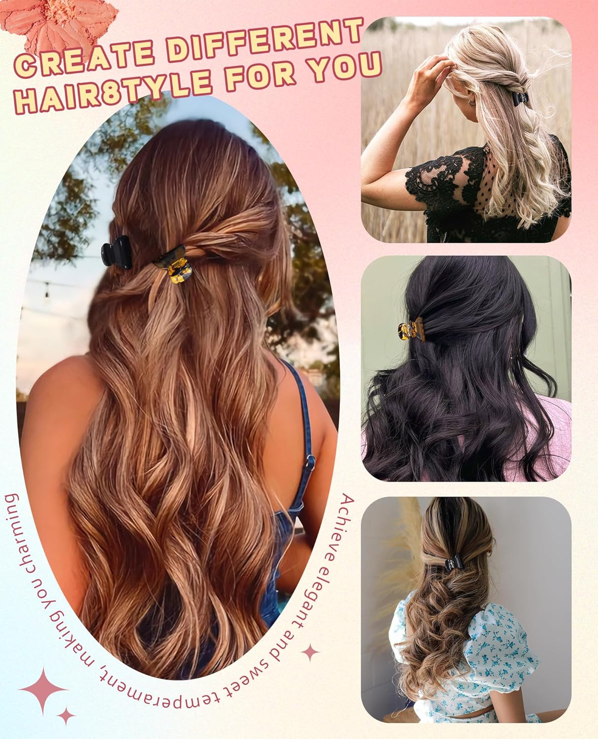 Claw Hair Clips Jaw Clamps - 12PCS Small Hair Claw Jaw Clamp for Thin Hair Styling Accessories Classic Hair Clamp for Women Girls (Black+Leopard)