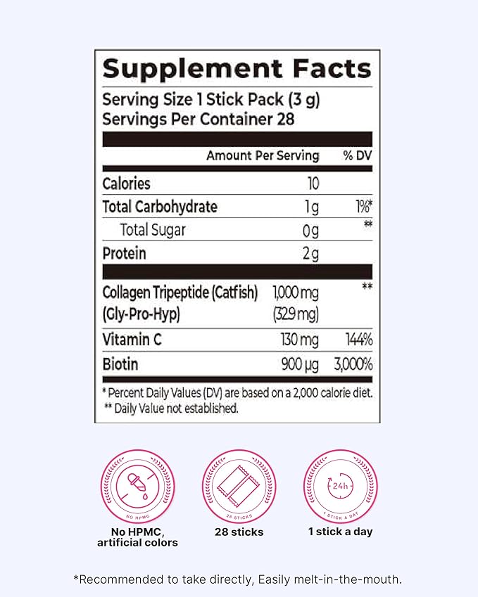 K-Collagen Beauty Up | 2.96 oz (28 Sticks) | Marine Collagen Peptides for Skin Elasticity & Hydration | Melt-in-Mouth Lemon Flavor Powder