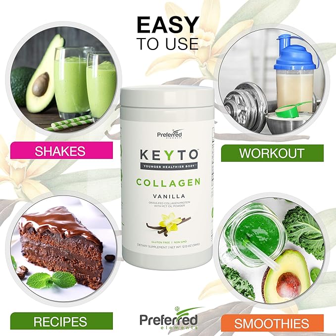 Keto Collagen Protein Powder with MCT Oil – Keto and Paleo Friendly Grass Fed and Pasture Raised Hydrolyzed Collagen Peptides – Fits Low Carb Diet and Keto Snacks – KEYTO Vanilla Flavor